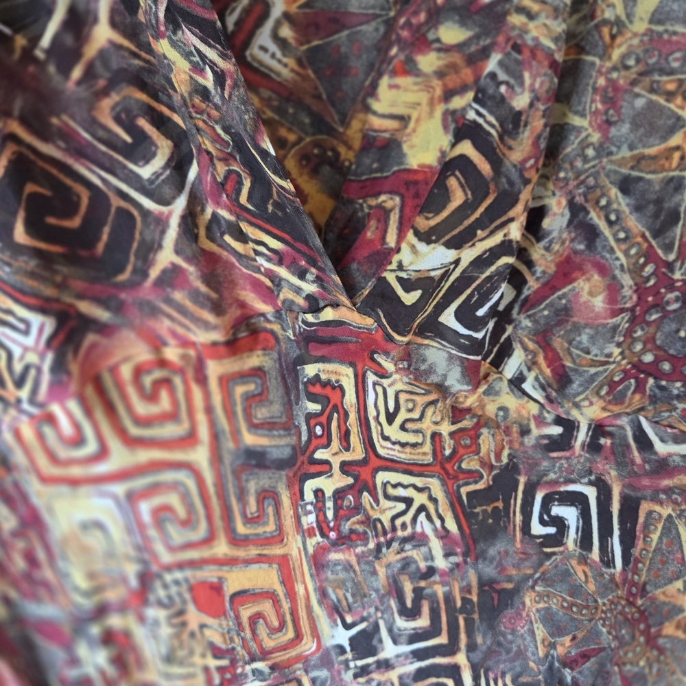 Chicos Silk Sheer Blouse Plus Size2 Sheer V-Neck Abstract Long Sleeve Top - Picture 8 of 14